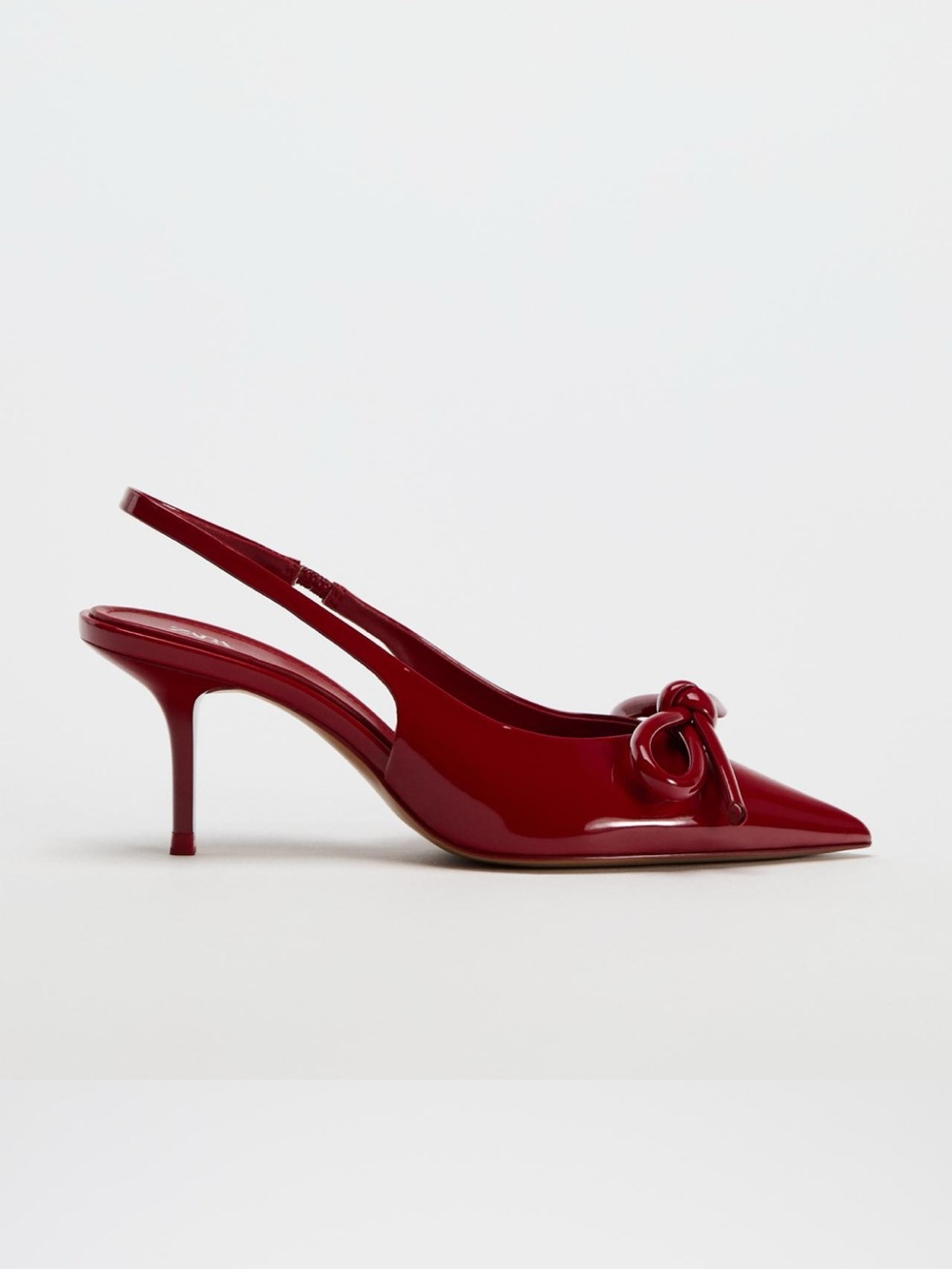 Zara Cherry Patent Slingback Knot Pointed-Toe Heels